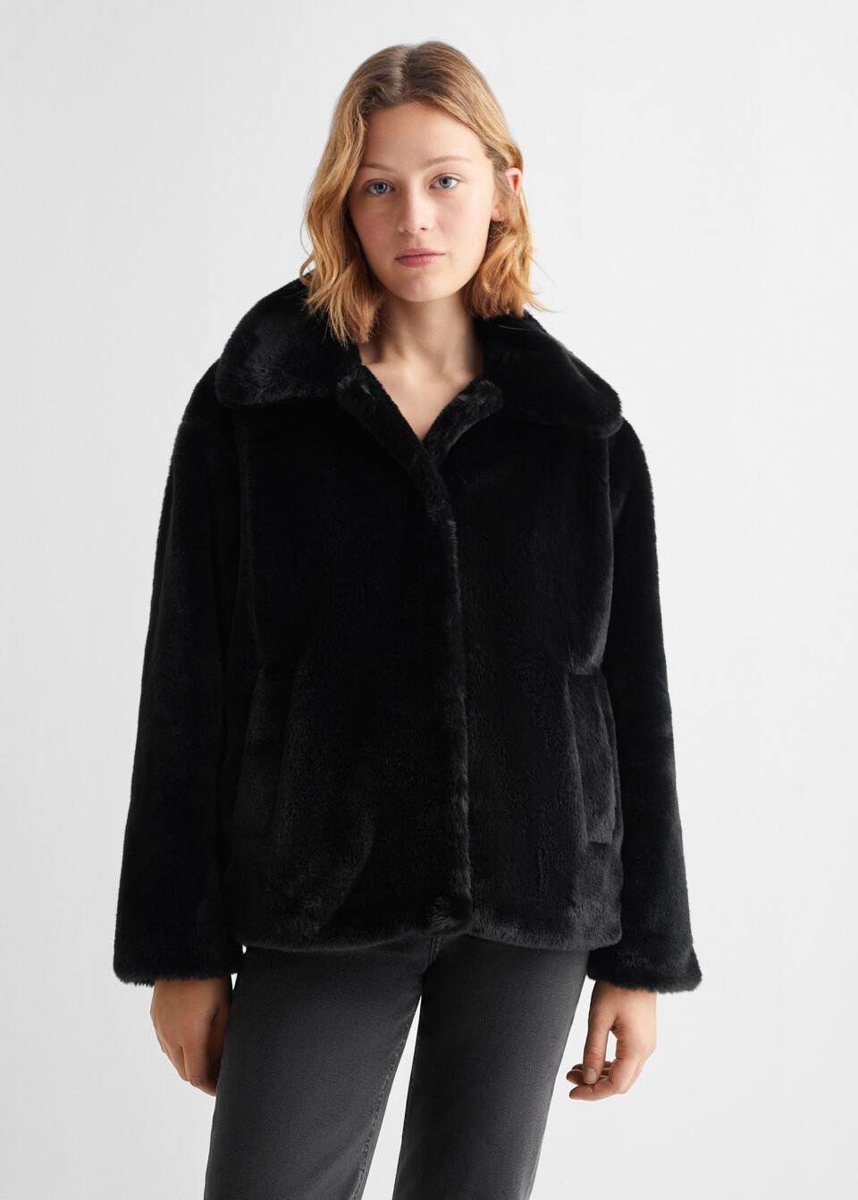 Lapels faux fur coat -  Teenage girl | Mango Teen United Kingdom | MANGO (UK)