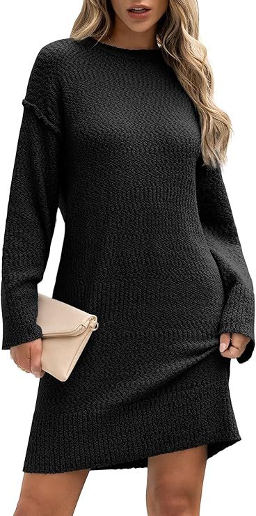 ANRABESS Women's 2024 Fall Long Sleeve Crewneck Sweater Dress Casual Oversized Loose Knee Length ... | Amazon (US)