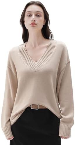 SUUKSESS Women Cashmere Blend Oversized V Neck Long Sleeve Pullover Sweaters | Amazon (US)