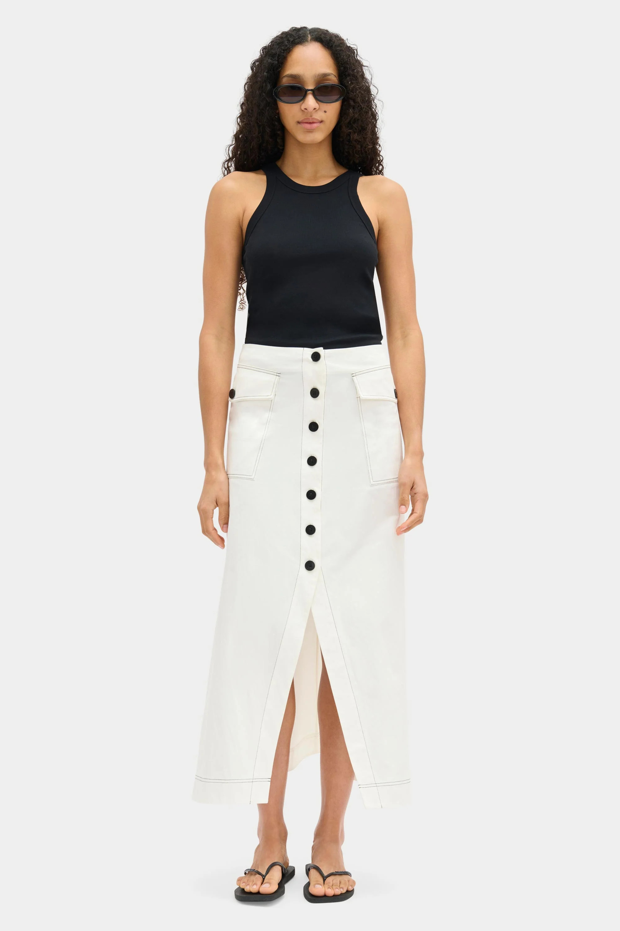 ALIGNE Button Maxi Skirt - White | Robin | ALIGNE USA