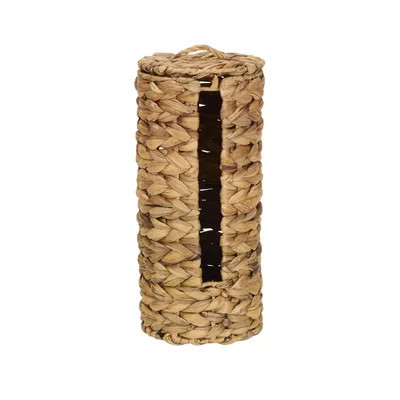 Pierz Wicker Toilet Paper Roll Holder, Handmade, Water Hyacinth Weave, Steel Frame, Removable Lid with Access Slot | Wayfair North America