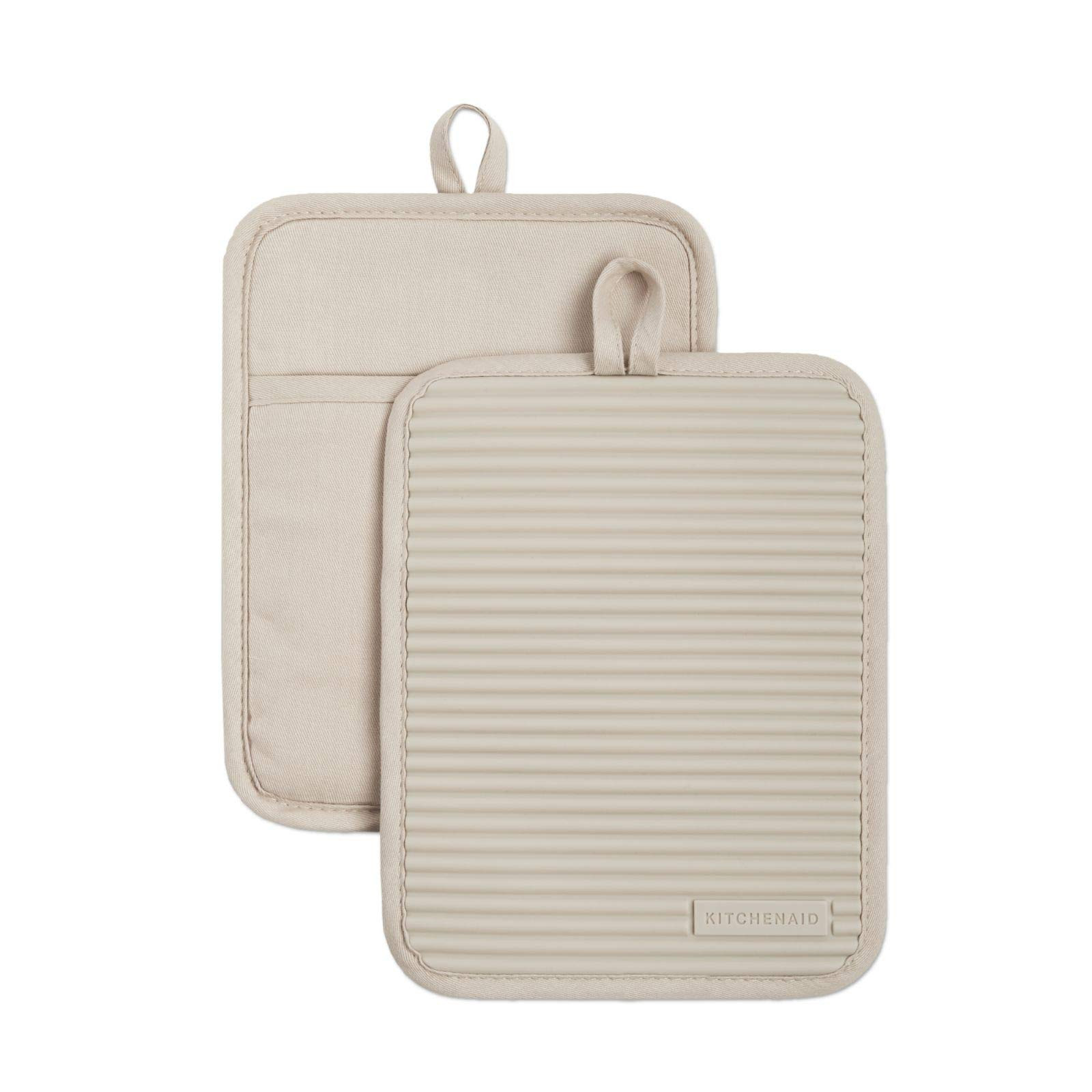 KitchenAid Ribbed Soft Silicone Pot Holder 2-Pack Set, Milkshake Tan, 7"x9" | Amazon (US)