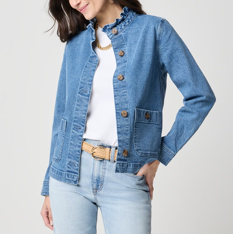 Ruffle collar denim jacket

#LTKSeasonal #LTKSaleAlert