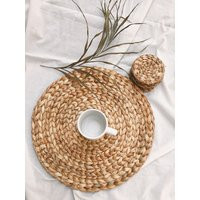 Boho Placemats, Natural Vintage Woven Braided Rattan Tablemats, Heat Mat Tablepad, Wicker Placemats | Etsy (US)