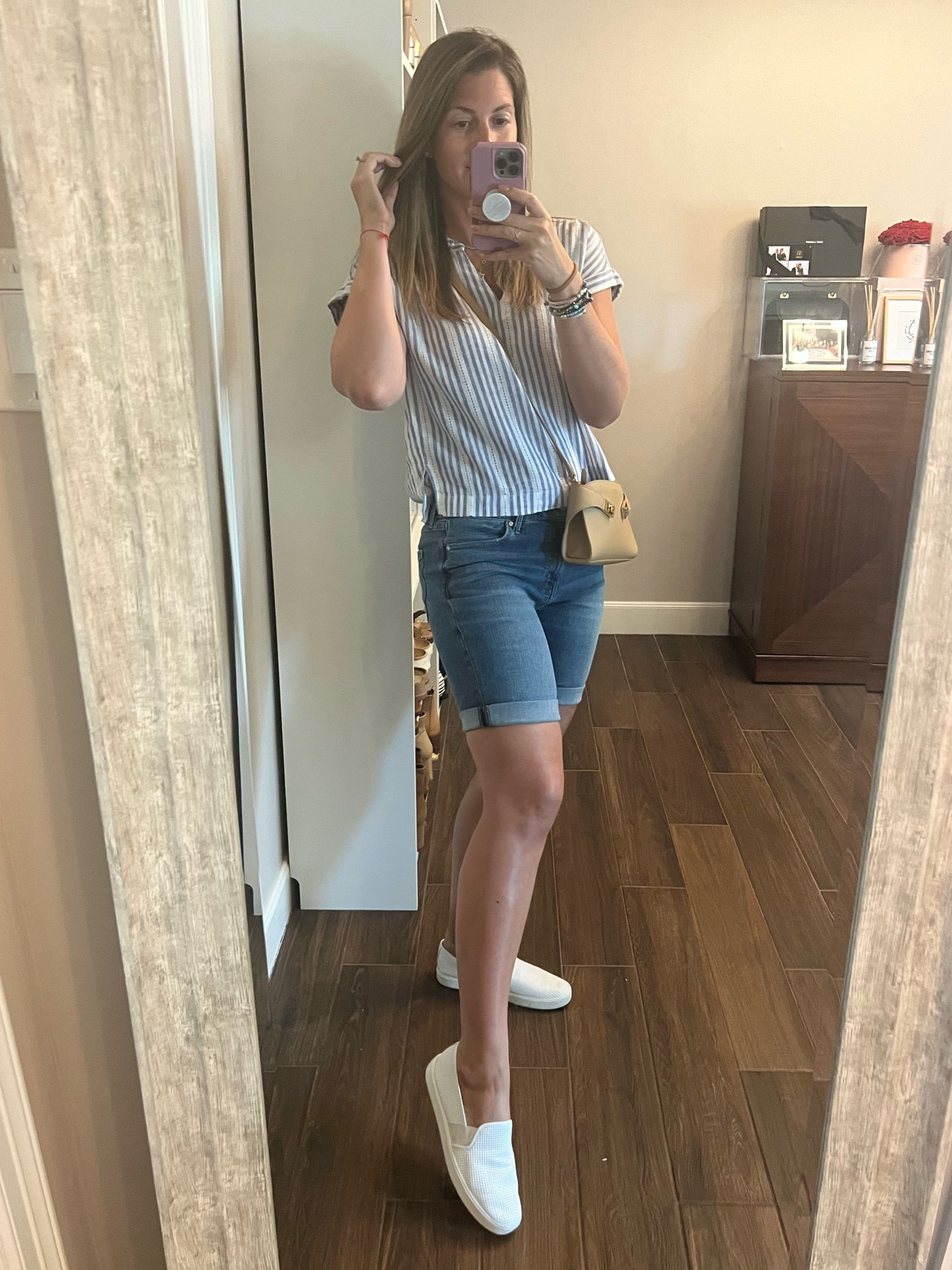 Elevated my denim shorts with a linen blouse and leather slip on sneaker. This wash of shorts is nearly sold out but they’re still available in black! Love the 7” inseam for my tall ladies!

#LTKFindsUnder50 #LTKStyleTip #LTKOver40