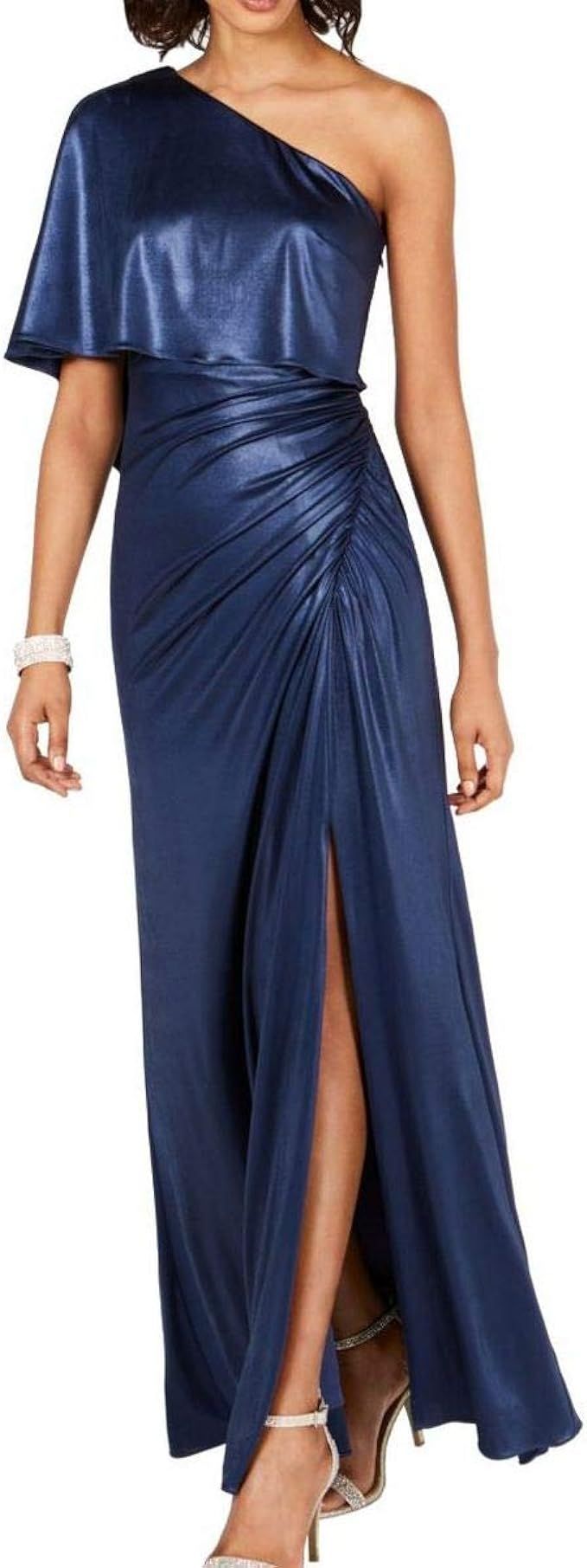 ADRIANNA PAPELL Women's One Shoulder Metallic Draped Gown Dress | Amazon (US)