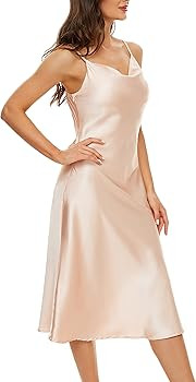 MOUEEY Women's Sleeveless Spaghetti Strap Satin Dress Cocktail Beach Evening Party Cowl Neck Midi... | Amazon (US)