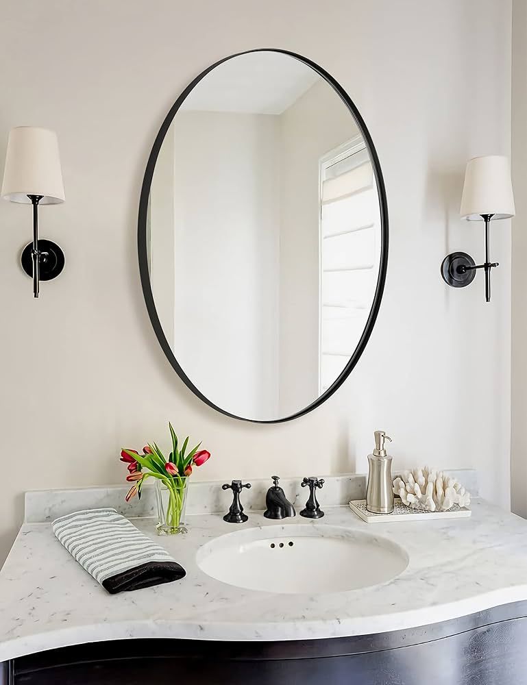 ANDY STAR Oval Bathroom Mirror, Black Oval Mirror for Bathroom, Oval Vanity Mirror for Bathroom, ... | Amazon (US)