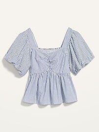 Puff-Sleeve Striped Ruched Smocked Babydoll Swing Blouse for Women | Old Navy (US)