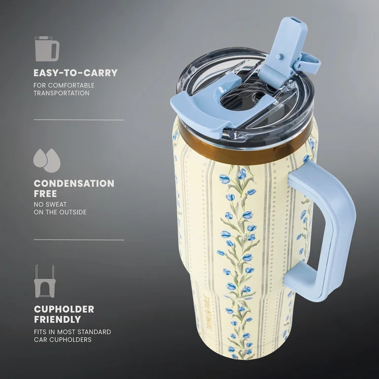 Thyme & Table 32oz Stainless Steel Luna Tumbler with Handle and Dual Straw Lid, Tulip | Walmart (US)