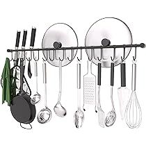 304 Stainless Steel Kitchen Utensil Hanger - 30 Inch Wall Mount with 15 Pcs Noiseless Sliding Hooks, Pots and Pans Hanging Rack, Organizer Storage for Spoon Peeler, Black | Amazon (US)