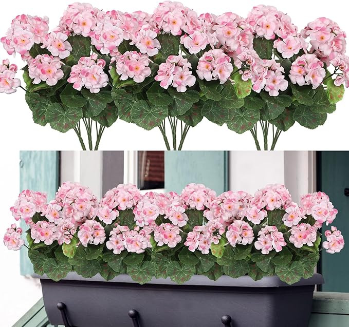 Dremisland 6 Pack Artificial Geranium Flowers for Outdoors Fake Geranium Silk Flowers Outdoor UV ... | Amazon (US)