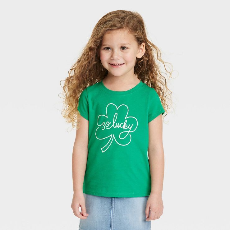 Toddler Girls' 'So Lucky' Short Sleeve T-Shirt - Cat & Jack™ Green | Target