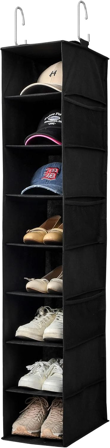 Amazon.com: Berdeng Hanging Shoe Organizer for Closet with Side Mesh Pockets，Hat Racks for Base... | Amazon (US)