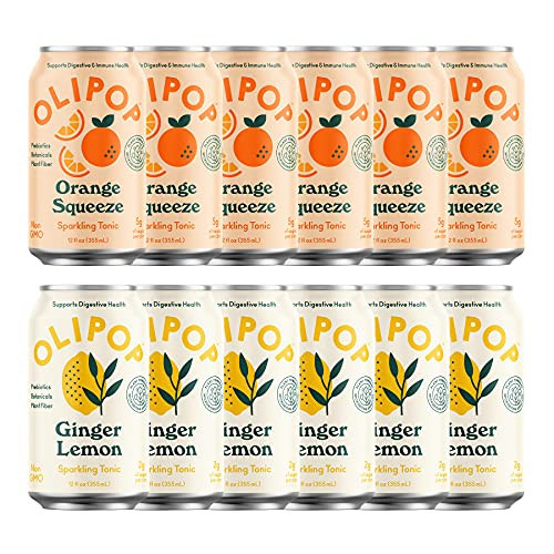 OLIPOP - Summer Fun Variety Pack, Orange Squeeze & Lemon Ginger, Healthy Soda Variety Pack, Prebiotic Soft Drink, Supports Digestive Health, High Fiber, Low Calorie, Low Sugar (12 oz, 12-Pack) | Amazon (US)