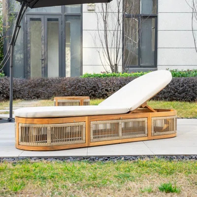 Outdoor Acacia Chaise Lounge With Cushion And Table | Wayfair North America