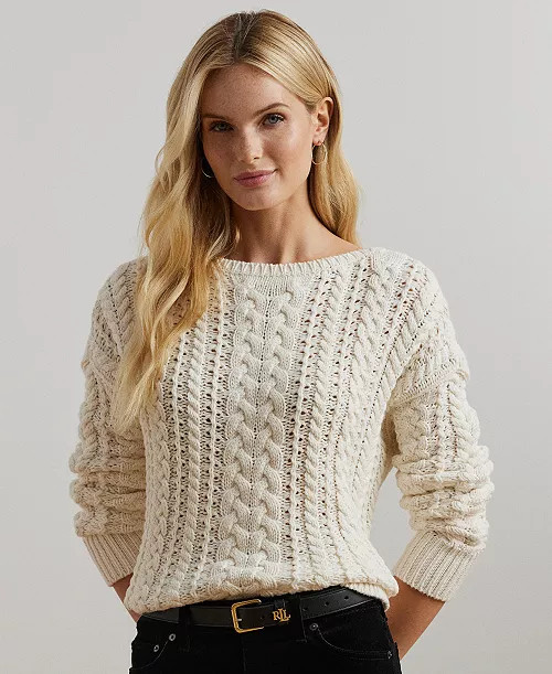 Lauren Ralph Lauren Women's Cable-Knit Cotton-Blend Sweater - Macy's | Macy's