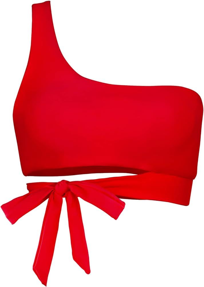Halosisy Women's Asymmetrical One Shoulder Tie Knot Side Bandage Cut Out Bandeau Bikini Swimsuit Top | Amazon (US)
