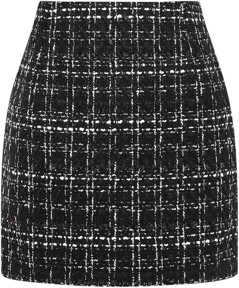 Plaid Mini Skirt for Women High Waist A line Bodycon Pencil Fall Skirts | Amazon (US)