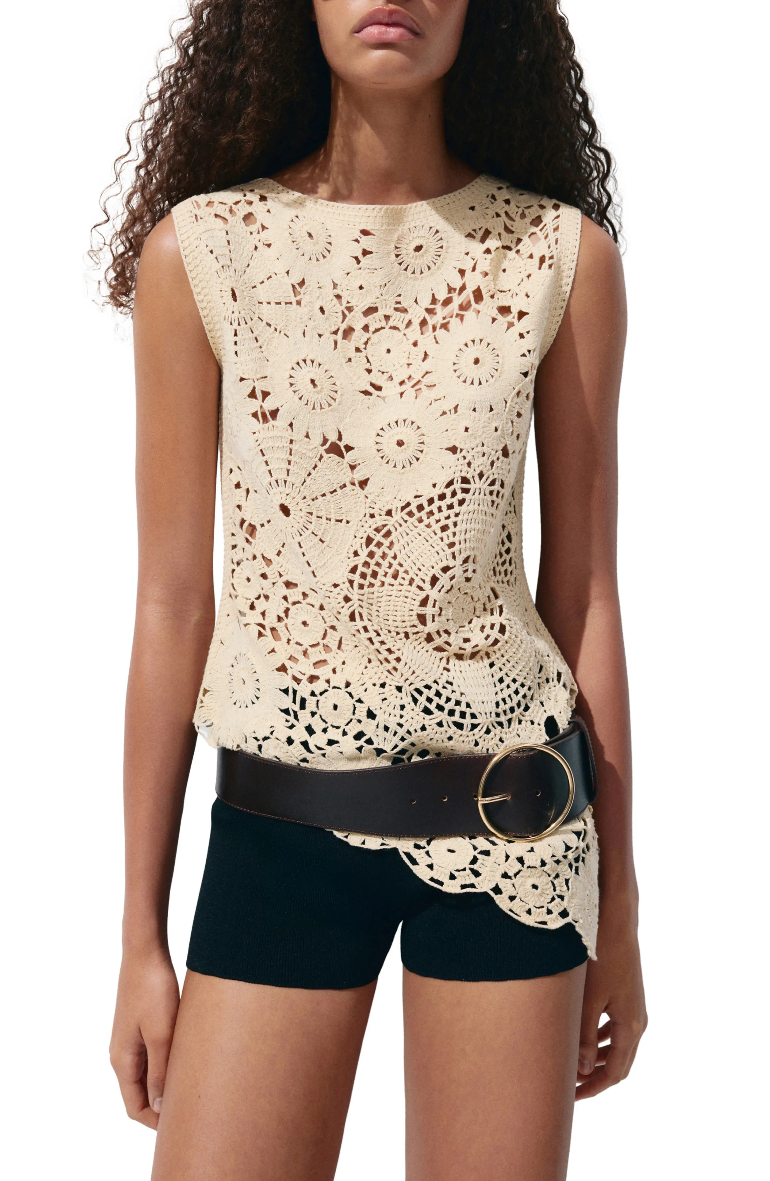 MANGO Truita Open Work Knit Asymmetric Hem Top (Women) | Nordstrom | Nordstrom
