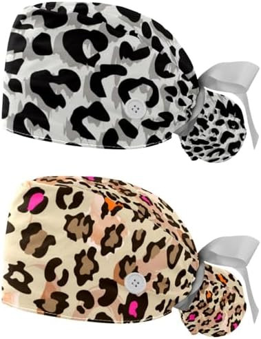 2 Packs Leopard Unisex Scrub Caps Surgical Women with Button Adjustable Hats Surgical Caps for Wo... | Amazon (US)