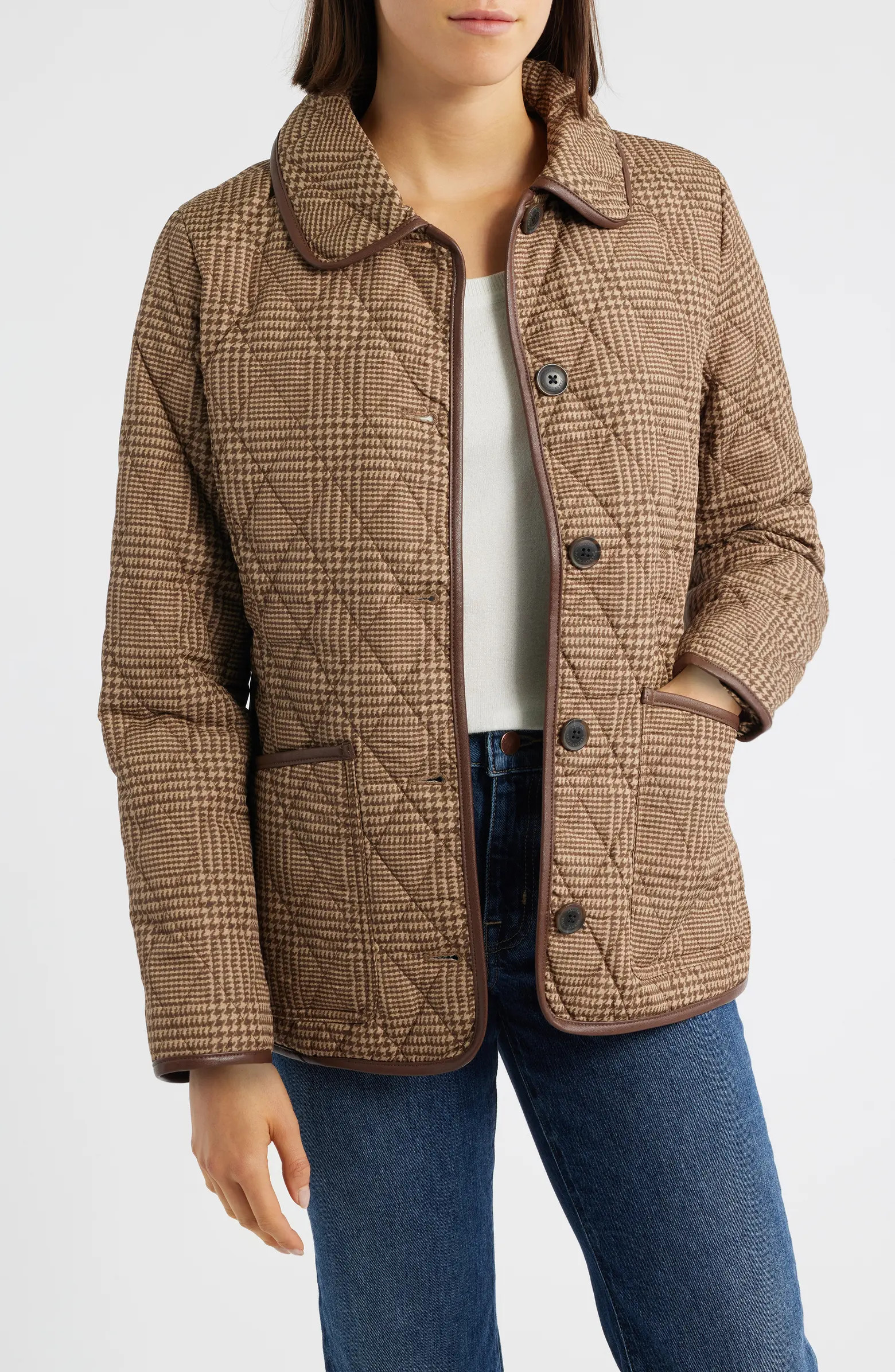 Lauren Ralph Lauren Houndstooth Check Quilted Coat | Nordstrom | Nordstrom