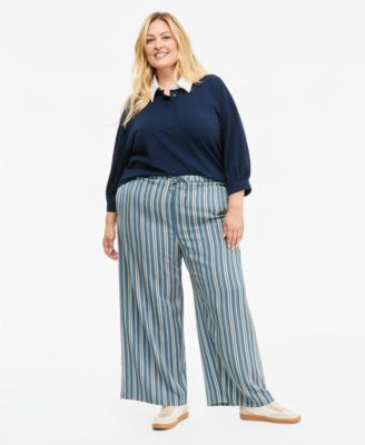 On 34th Trendy Plus Size Twill Wide-Leg Pants, Macy's Exclusive - Smoky Blue | Macy's