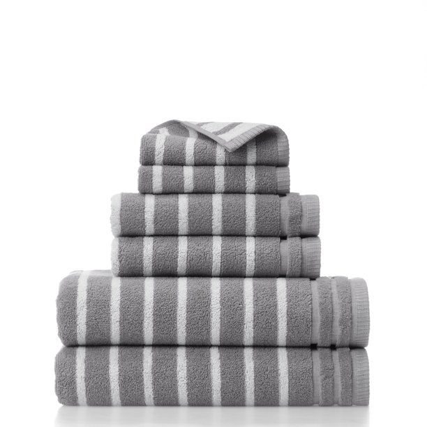 Gap Home Easy Stripe Organic Cotton 6 Piece Bath Towel Set Gray/White - Walmart.com | Walmart (US)