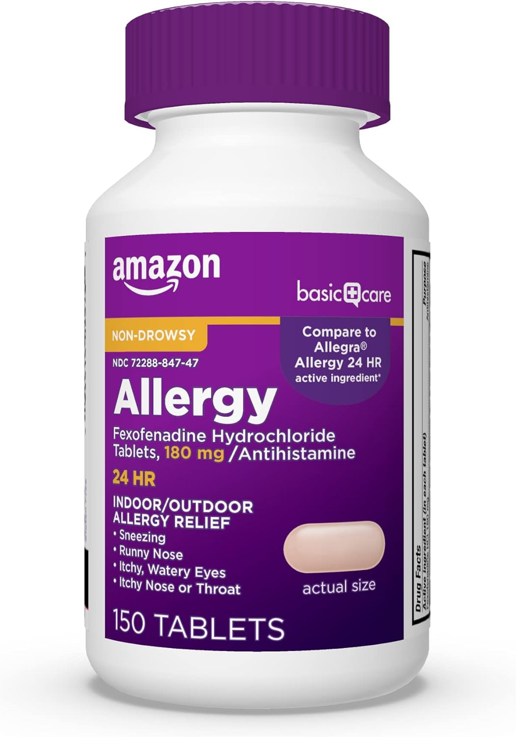 Amazon Basic Care All Day Allergy Relief, Fexofenadine Hydrochloride Tablets, 180 mg, Antihistami... | Amazon (US)