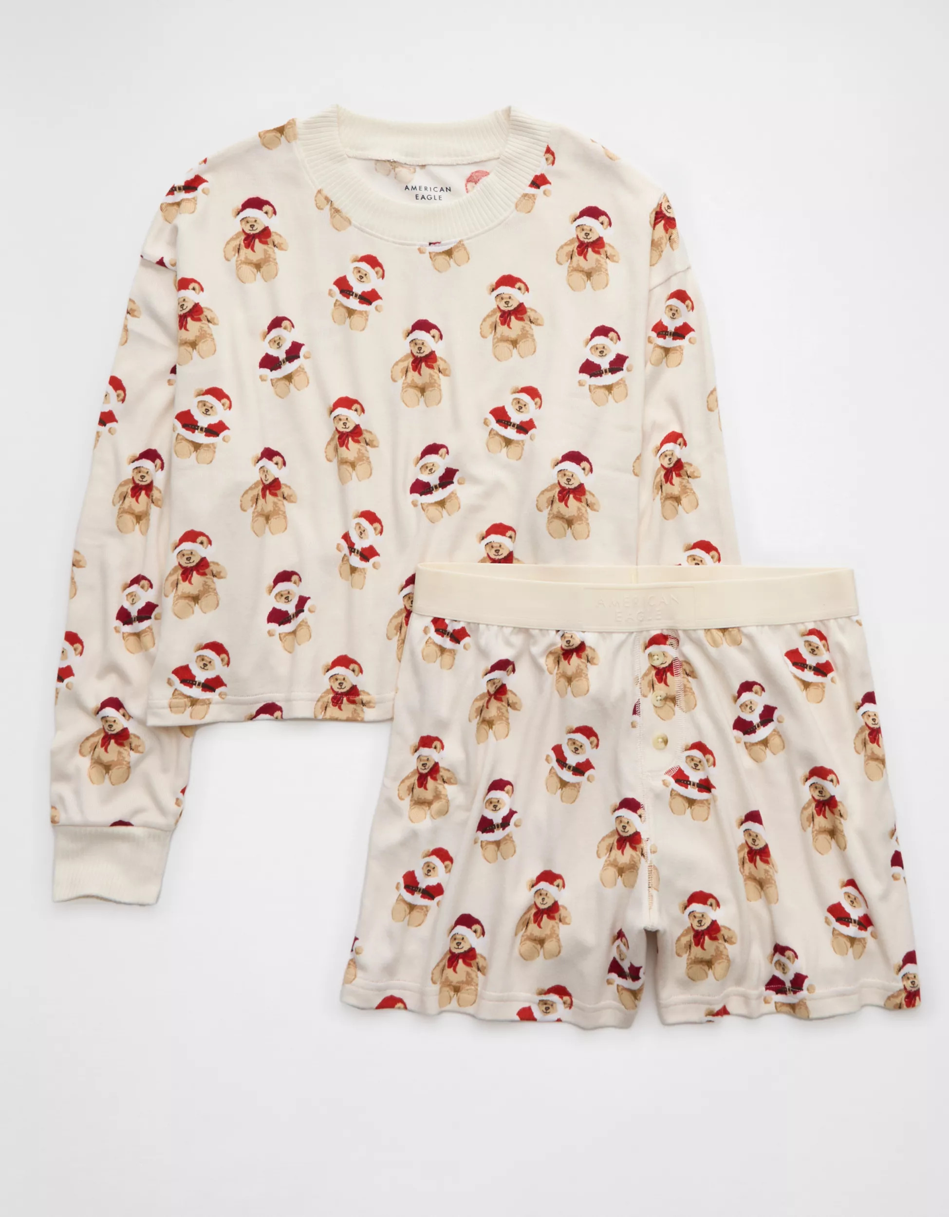 AE Holiday Teddy Bear Plush PJ Set | American Eagle Outfitters (US & CA)