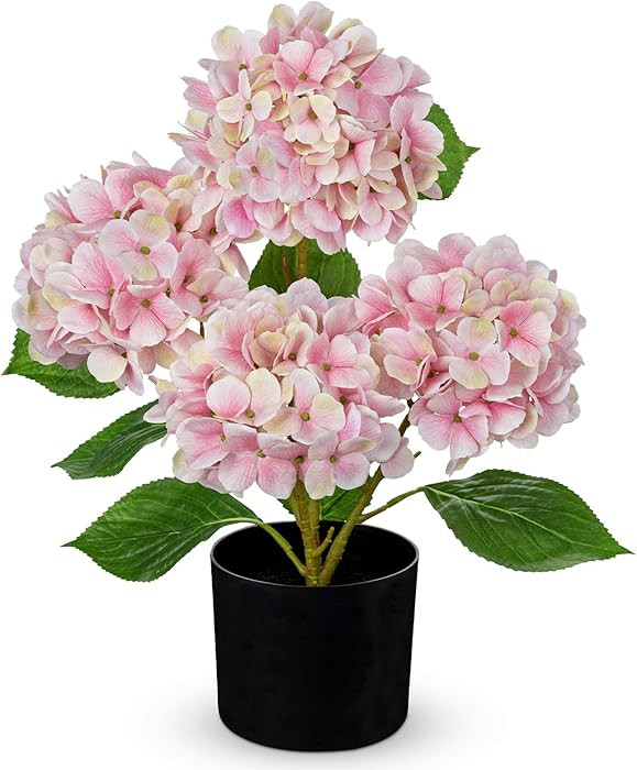 Hollyone Pink Hydrangea Artificial Flowers in Pots 19.7" Four-Head Faux Silk Hydranges Flower Arr... | Amazon (US)