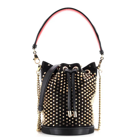Marie Jane Bucket Bag Studded Satin and Leather | Rebag