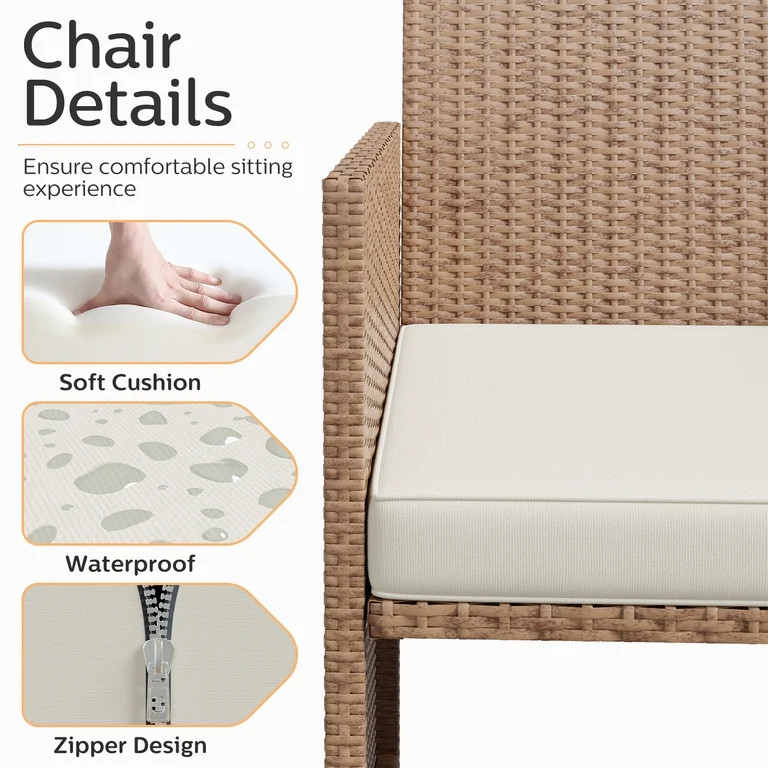 ELPOSUN 4-Piece Patio Rattan Furniture Set with Cushions & Tempered Glass Tabletop, Beige | Walmart (US)