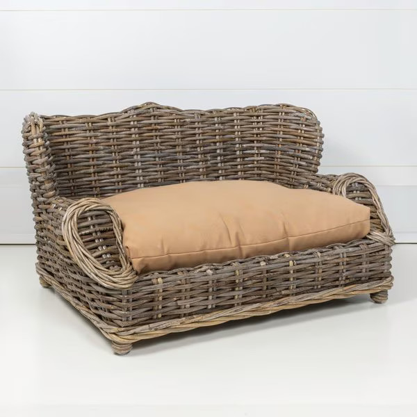THE LICKER STORE Classic Mediterranean Handwoven Rattan Elevated Sofa Dog & Cat Daybed, Kubu Gray... | Chewy.com