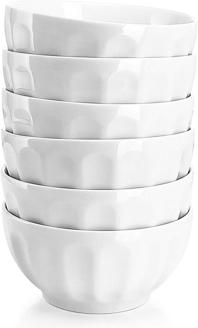 Sweese 106.001 Porcelain Fluted Bowl Set - 26 Ounce for Cereal, Salad and Soup - Set of 6, White | Amazon (US)