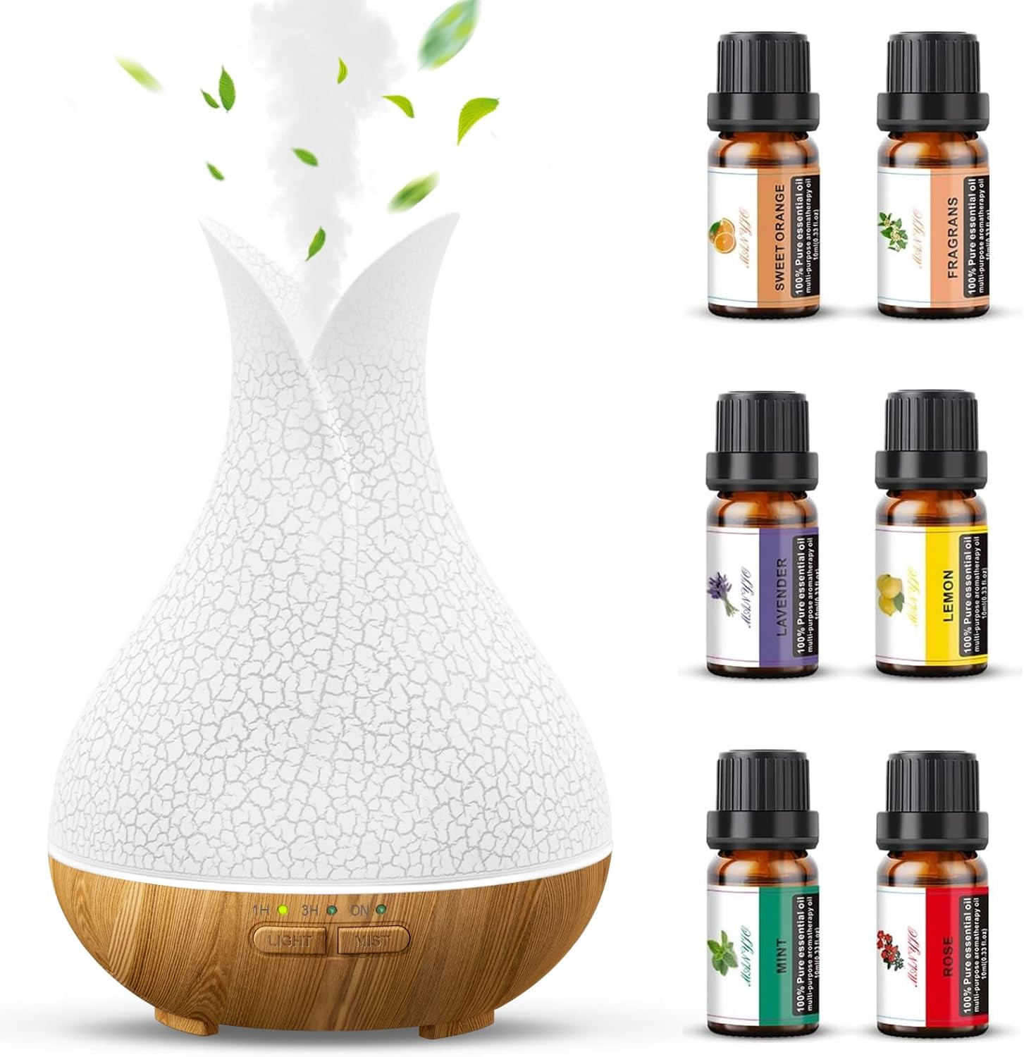Essential Oil Diffuser with 6 Essential Oils Gift Set, Small Aromatherapy Diffuser Humidifier wit... | Amazon (US)
