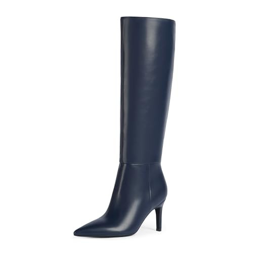 Easyfox Blue Knee High Boots for Women Pointed Toe Long Boots 3 In Stiletto High Heeled Tall Boots for Women Side Zipper Size 7.5 | Amazon (US)