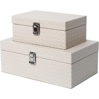 Faux Leather Decorative Jewelry Storage Organizer Boxes Set Of 2, Apricot White | Wayfair North America
