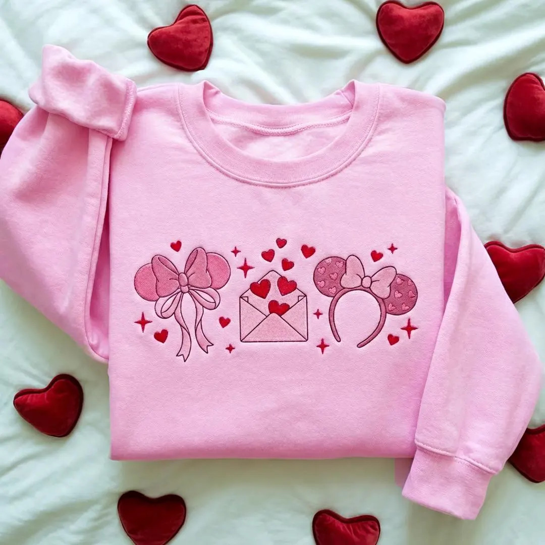 Embroidered Disney Coquette Bow Valentine Shirt, Mickey and Minnie Valentines Day, Disney Couples... | Etsy (US)