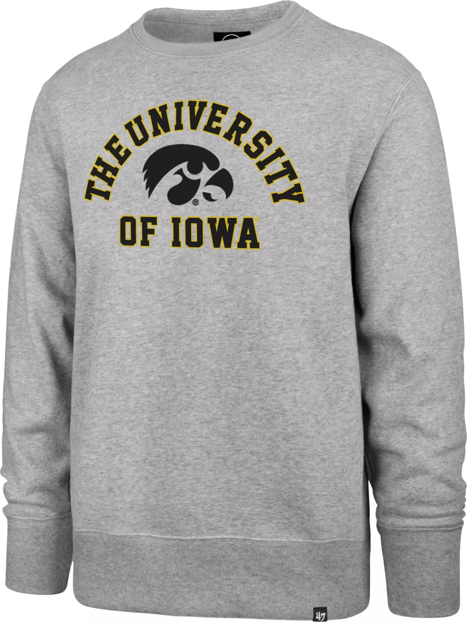 ‘47 Men's Iowa Hawkeyes Grey Headline Crew Pullover Sweatshirt | Dick's Sporting Goods