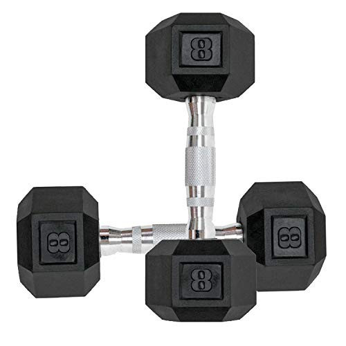 Hex Rubber Encased Dumbbells Set of 2 With Metal Handle for Exercise and Fitness (8 lb, Pair) | Amazon (US)