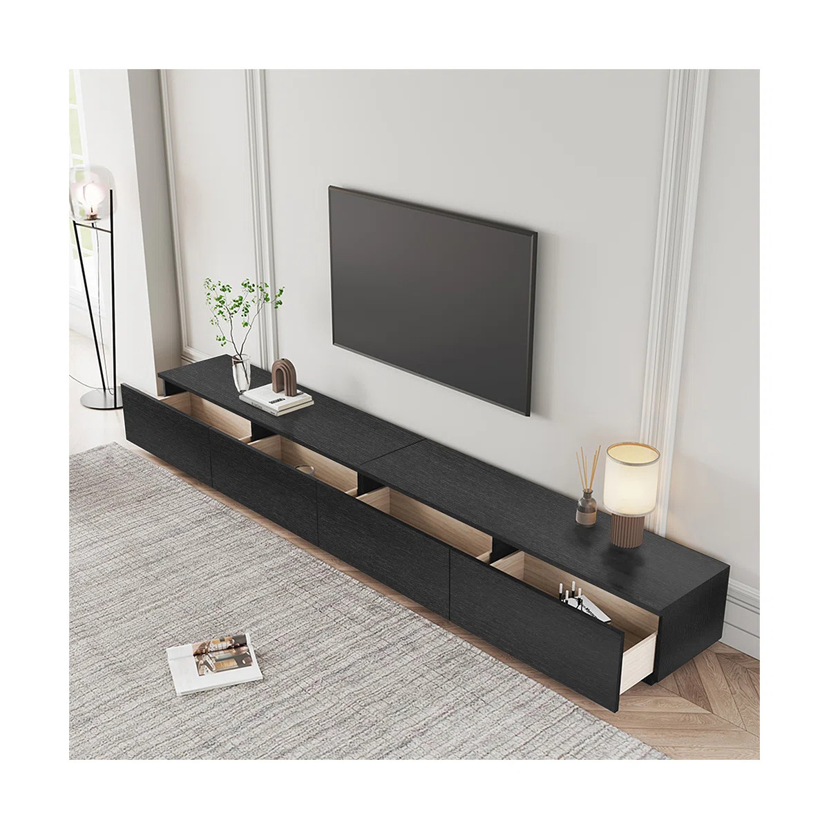 Comerico Modern Wood TV Stands, Minimalist Long Media Console with 4 Drawers | Wayfair North America