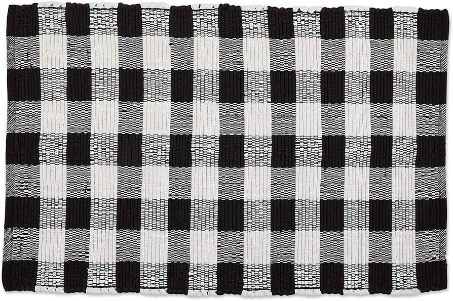 DII Buffalo Check Rug Collection, Hand Dyed Reversible Chindi Rug, 26x40, Black | Amazon (US)