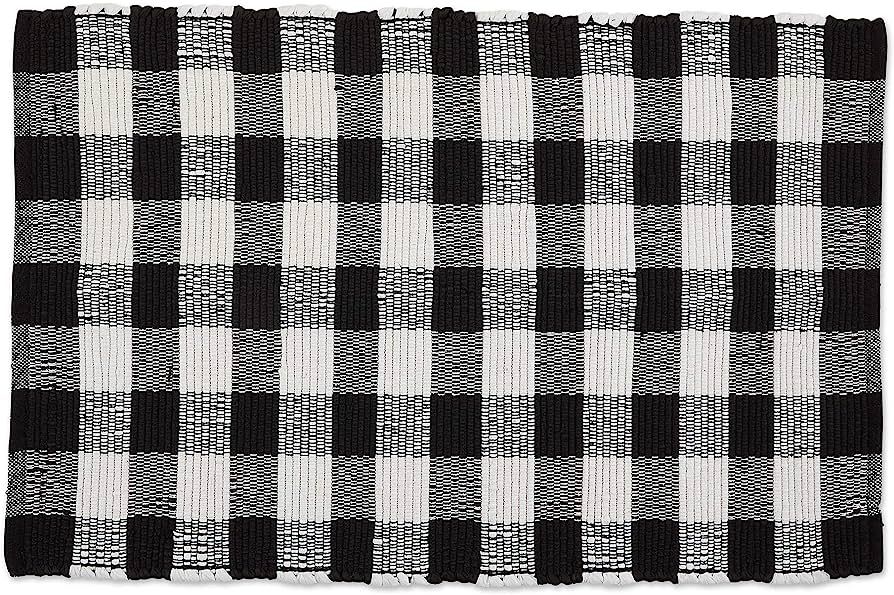 DII Buffalo Check Rug Collection, Hand Dyed Reversible Chindi Rug, 26x40, Black | Amazon (US)