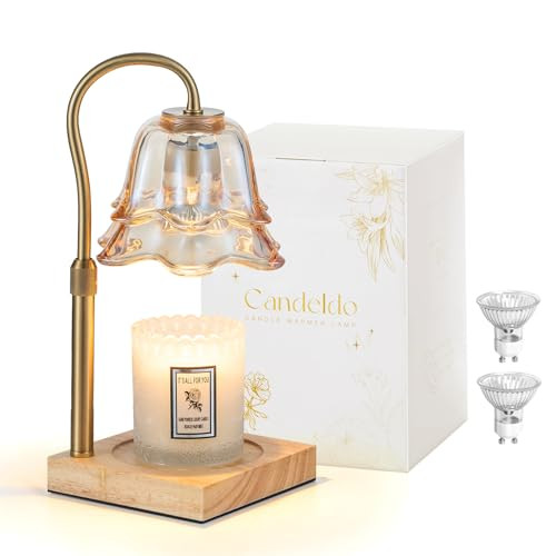 Candeldo Candle Warmer Lamp with Timer: Small Gold Flower Candle Warming Lamp with 2 Bulbs Height Adjustable Wax Warmer Dimmable Bedroom Decor Christmas Gift for Women | Amazon (US)
