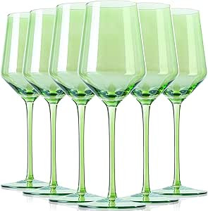 Physkoa Hand-Blown Green Wine Glass Set of 6 - Unique Long Stem Wine Glasses Set of 6 Bar Party W... | Amazon (US)