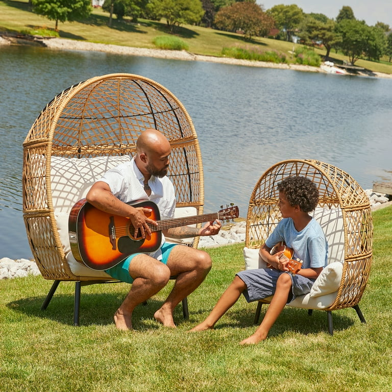 Better Homes & Gardens Ventura Boho Outdoor Wicker Stationary Kid's Egg Chair, Tan | Walmart (US)