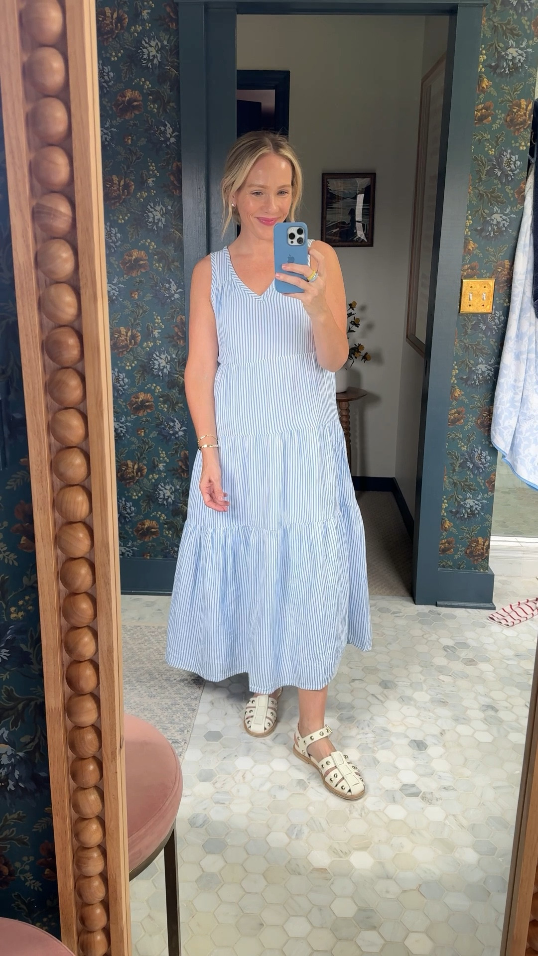 Sized down to an xs in the crinkled cotton @quince dress, the deep v is perfect, not too tight but also don’t have to worry about leaning over with the kids…also own it in the shorter style. Wearing my regular size small in the denim jacket and have you SEEN this new pink colorway in the viral cardigan sweater? Fits true to size. Also linked a few more @Quince favorites lately too!  #quincepartner @Shop.LTK