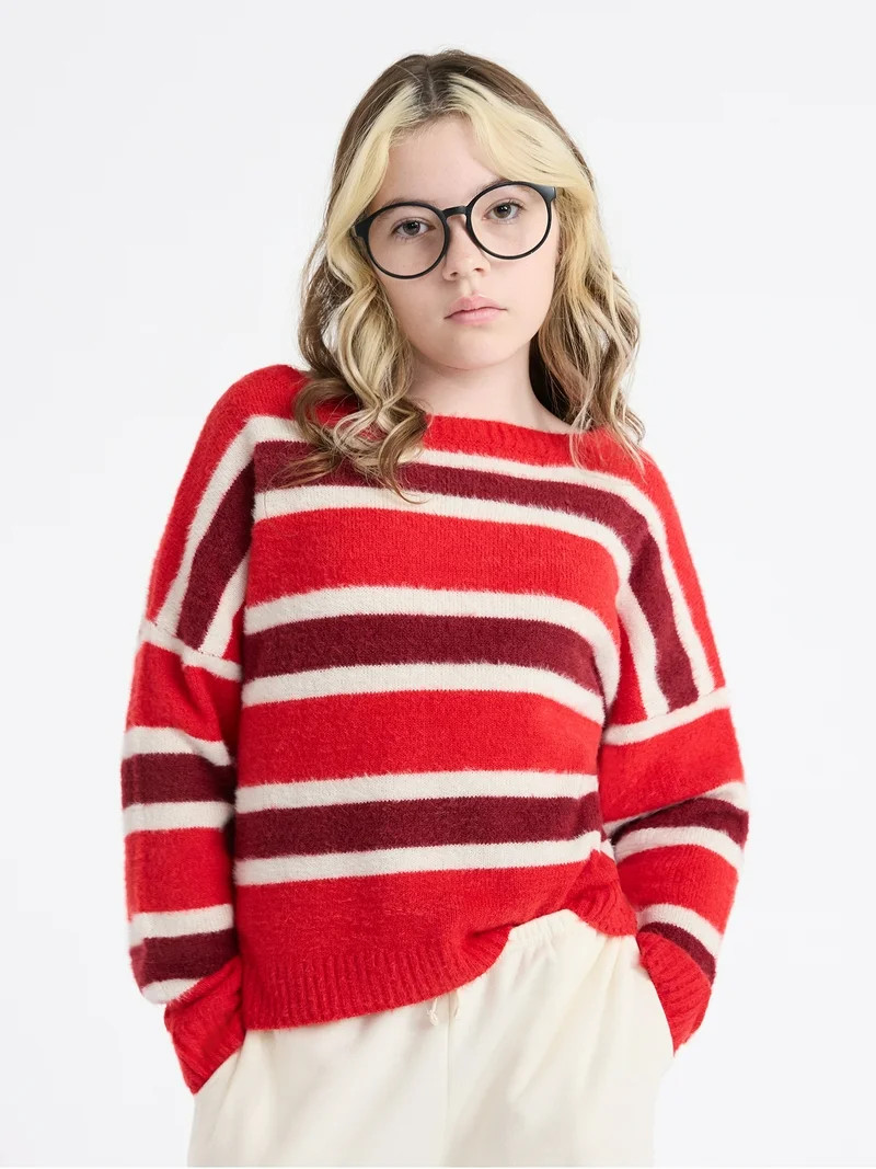 Weekend Academy Girls Striped Sweater with Long Sleeves, Sizes 4-18 | Walmart (US)