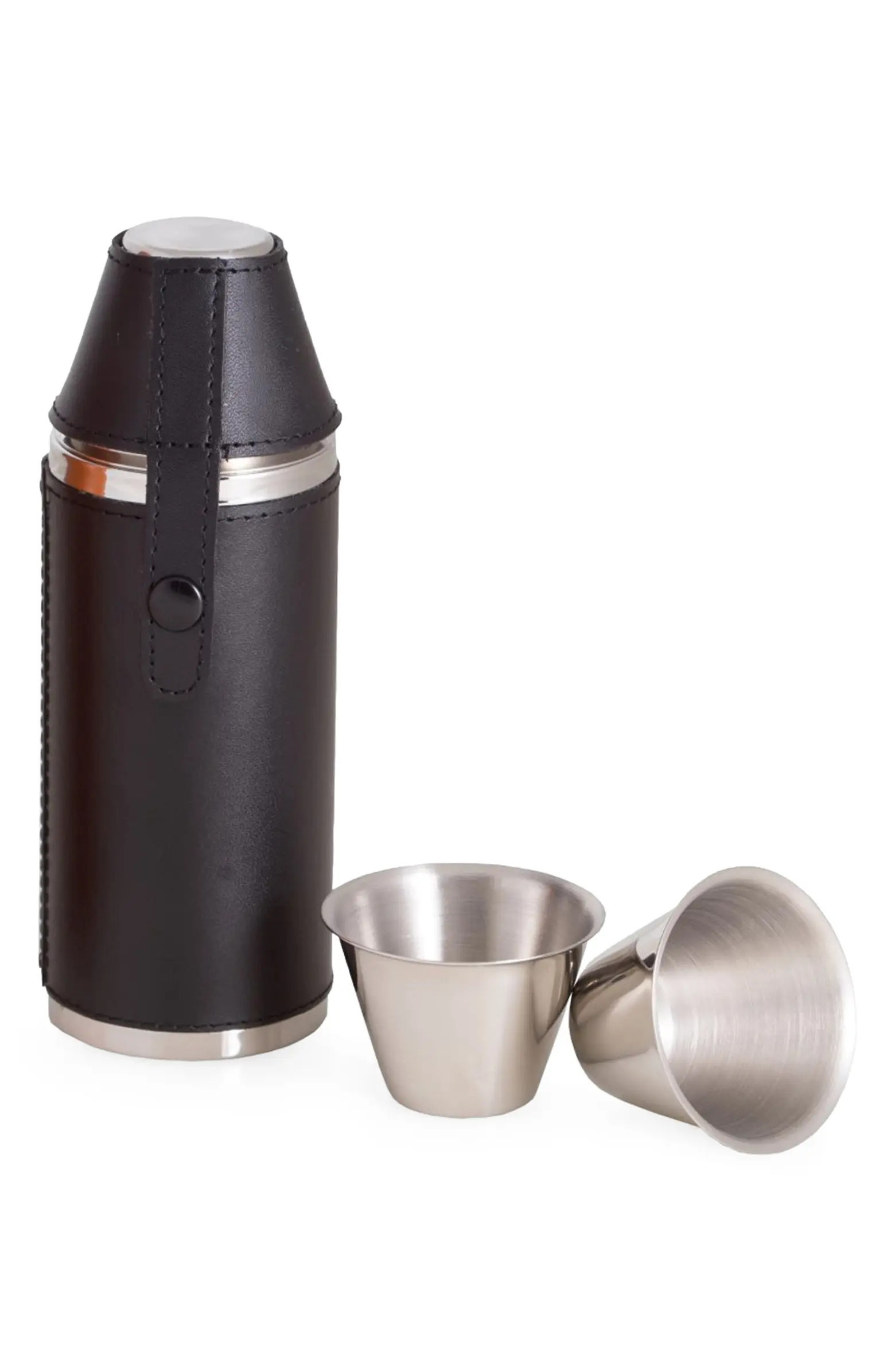 Leather Wrapped Cylinder Flask with Cups | Nordstrom